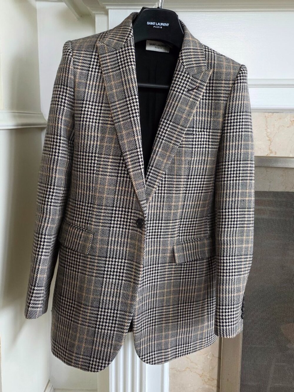 Saint Laurent Glen Check Plaid Blazer Virgin Wool 38